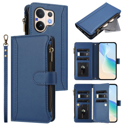 Magnetic Closure 9 Card Slots Zipper Leather Case with Hand Strap, For vivo Y400 5G Global, For vivo V60 5G Global, For vivo S30 Pro mini, For vivo S30, For vivo Y300 5G Global, For vivo Y200E 5G Global / V40 SE 5G, For vivo Y36 4G Global / Y27S 4G Glo...
