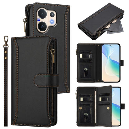 Magnetic Closure 9 Card Slots Zipper Leather Case with Hand Strap, For vivo Y400 5G Global, For vivo V60 5G Global, For vivo S30 Pro mini, For vivo S30, For vivo Y300 5G Global, For vivo Y200E 5G Global / V40 SE 5G, For vivo Y36 4G Global / Y27S 4G Glo...