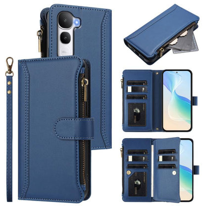 Magnetic Closure 9 Card Slots Zipper Leather Case with Hand Strap, For vivo Y400 5G Global, For vivo V60 5G Global, For vivo S30 Pro mini, For vivo S30, For vivo Y300 5G Global, For vivo Y200E 5G Global / V40 SE 5G, For vivo Y36 4G Global / Y27S 4G Glo...