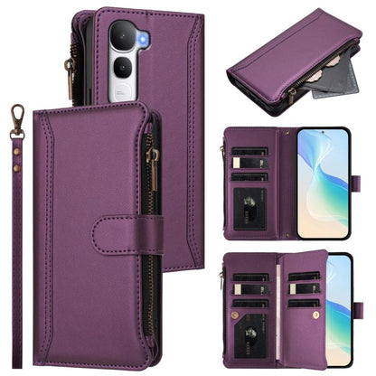 Magnetic Closure 9 Card Slots Zipper Leather Case with Hand Strap, For vivo Y400 5G Global, For vivo V60 5G Global, For vivo S30 Pro mini, For vivo S30, For vivo Y300 5G Global, For vivo Y200E 5G Global / V40 SE 5G, For vivo Y36 4G Global / Y27S 4G Glo...