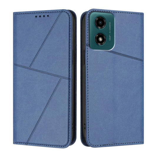 Royal blue flip leather phone case with dotted speaker holes and stitched panel