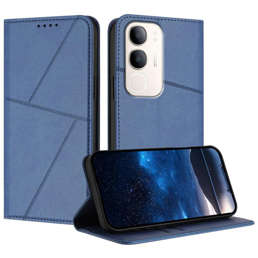 Blue magnetic flip leather phone case with phone screen protection and front kickstand