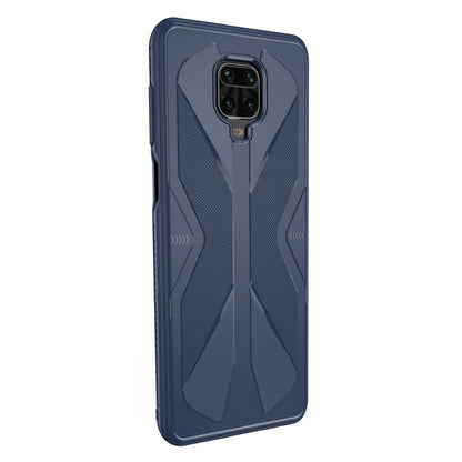 Shockproof TPU phone case with textured X design, camera cutout, blue