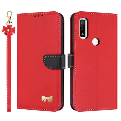 Metal Bow Leather Phone Case with Hand Strap, For Fujitsu Arrows We3, For Fujitsu Rakuraku F-53E, For Fujitsu Arrows We2 F-52E, For Fujitsu Arrows We2 Plus F-51E, For Fujitsu Arrows WE F-51B / BZ03, For Fujitsu Arrows F-52B