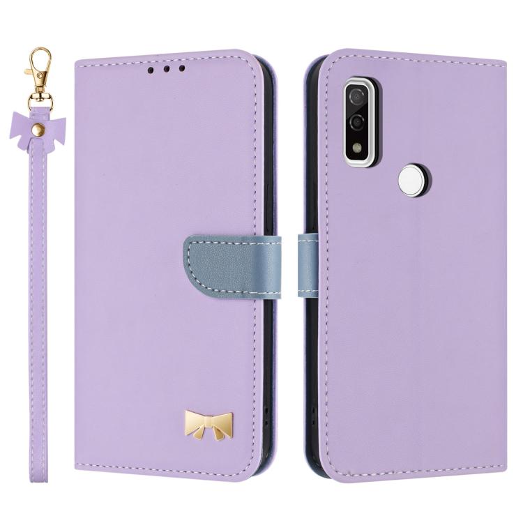 Metal Bow Leather Phone Case with Hand Strap, For Fujitsu Arrows We3, For Fujitsu Rakuraku F-53E, For Fujitsu Arrows We2 F-52E, For Fujitsu Arrows We2 Plus F-51E, For Fujitsu Arrows WE F-51B / BZ03, For Fujitsu Arrows F-52B