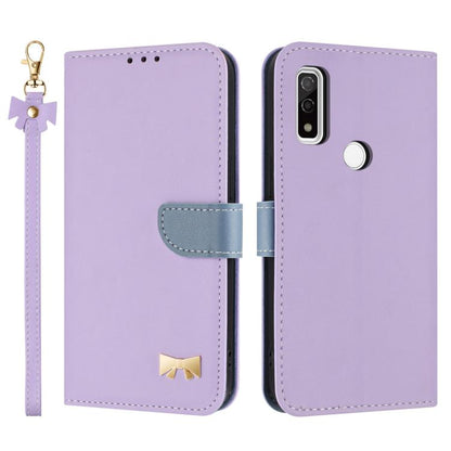 Metal Bow Leather Phone Case with Hand Strap, For Fujitsu Arrows We3, For Fujitsu Rakuraku F-53E, For Fujitsu Arrows We2 F-52E, For Fujitsu Arrows We2 Plus F-51E, For Fujitsu Arrows WE F-51B / BZ03, For Fujitsu Arrows F-52B
