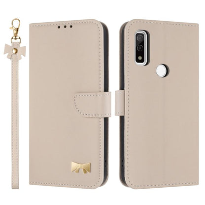 Metal Bow Leather Phone Case with Hand Strap, For Fujitsu Arrows We3, For Fujitsu Rakuraku F-53E, For Fujitsu Arrows We2 F-52E, For Fujitsu Arrows We2 Plus F-51E, For Fujitsu Arrows WE F-51B / BZ03, For Fujitsu Arrows F-52B