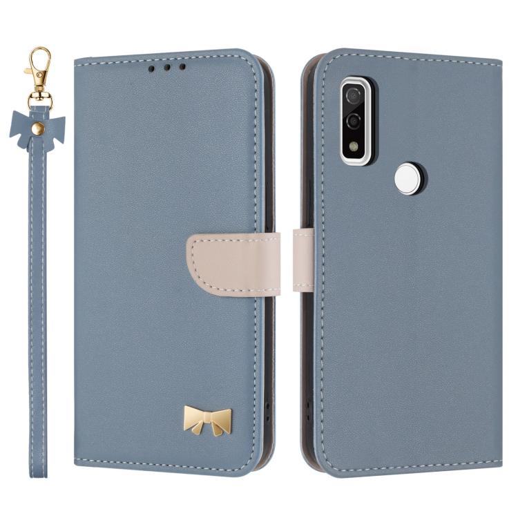 Metal Bow Leather Phone Case with Hand Strap, For Fujitsu Arrows We3, For Fujitsu Rakuraku F-53E, For Fujitsu Arrows We2 F-52E, For Fujitsu Arrows We2 Plus F-51E, For Fujitsu Arrows WE F-51B / BZ03, For Fujitsu Arrows F-52B