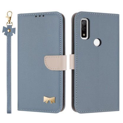 Metal Bow Leather Phone Case with Hand Strap, For Fujitsu Arrows We3, For Fujitsu Rakuraku F-53E, For Fujitsu Arrows We2 F-52E, For Fujitsu Arrows We2 Plus F-51E, For Fujitsu Arrows WE F-51B / BZ03, For Fujitsu Arrows F-52B