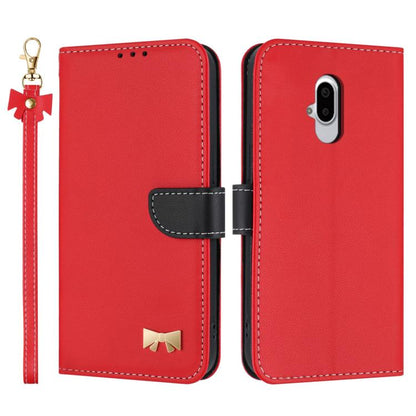 Metal Bow Leather Phone Case with Hand Strap, For Fujitsu Arrows We3, For Fujitsu Rakuraku F-53E, For Fujitsu Arrows We2 F-52E, For Fujitsu Arrows We2 Plus F-51E, For Fujitsu Arrows WE F-51B / BZ03, For Fujitsu Arrows F-52B