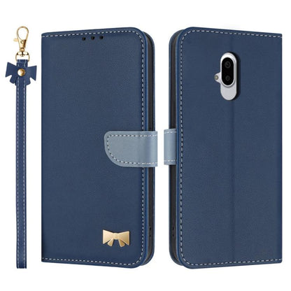 Metal Bow Leather Phone Case with Hand Strap, For Fujitsu Arrows We3, For Fujitsu Rakuraku F-53E, For Fujitsu Arrows We2 F-52E, For Fujitsu Arrows We2 Plus F-51E, For Fujitsu Arrows WE F-51B / BZ03, For Fujitsu Arrows F-52B