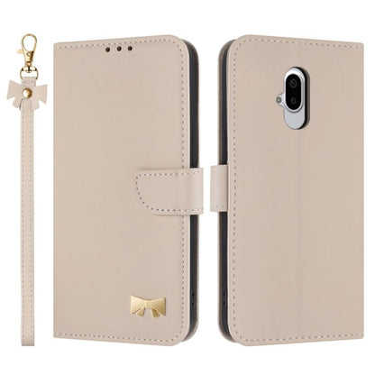 Metal Bow Leather Phone Case with Hand Strap, For Fujitsu Arrows We3, For Fujitsu Rakuraku F-53E, For Fujitsu Arrows We2 F-52E, For Fujitsu Arrows We2 Plus F-51E, For Fujitsu Arrows WE F-51B / BZ03, For Fujitsu Arrows F-52B