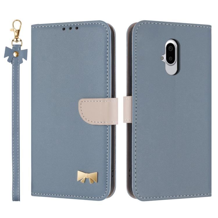 Metal Bow Leather Phone Case with Hand Strap, For Fujitsu Arrows We3, For Fujitsu Rakuraku F-53E, For Fujitsu Arrows We2 F-52E, For Fujitsu Arrows We2 Plus F-51E, For Fujitsu Arrows WE F-51B / BZ03, For Fujitsu Arrows F-52B