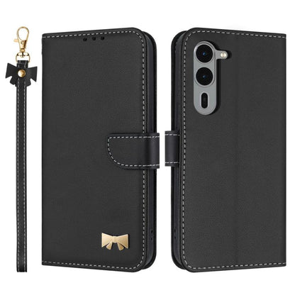 Metal Bow Leather Phone Case with Hand Strap, For Fujitsu Arrows We3, For Fujitsu Rakuraku F-53E, For Fujitsu Arrows We2 F-52E, For Fujitsu Arrows We2 Plus F-51E, For Fujitsu Arrows WE F-51B / BZ03, For Fujitsu Arrows F-52B
