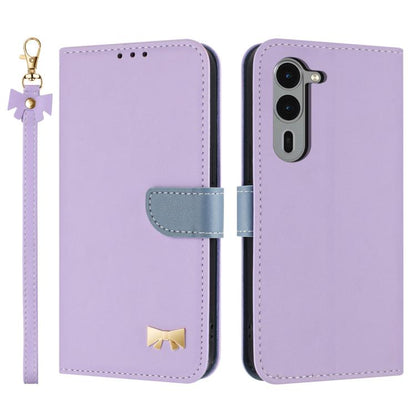 Metal Bow Leather Phone Case with Hand Strap, For Fujitsu Arrows We3, For Fujitsu Rakuraku F-53E, For Fujitsu Arrows We2 F-52E, For Fujitsu Arrows We2 Plus F-51E, For Fujitsu Arrows WE F-51B / BZ03, For Fujitsu Arrows F-52B