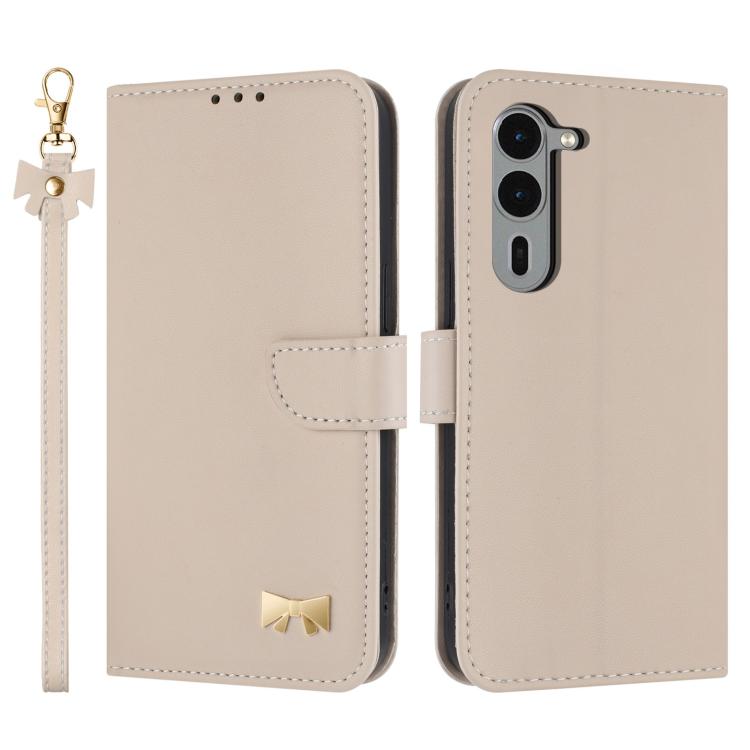 Metal Bow Leather Phone Case with Hand Strap, For Fujitsu Arrows We3, For Fujitsu Rakuraku F-53E, For Fujitsu Arrows We2 F-52E, For Fujitsu Arrows We2 Plus F-51E, For Fujitsu Arrows WE F-51B / BZ03, For Fujitsu Arrows F-52B