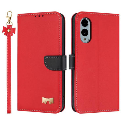 Metal Bow Leather Phone Case with Hand Strap, For Fujitsu Arrows We3, For Fujitsu Rakuraku F-53E, For Fujitsu Arrows We2 F-52E, For Fujitsu Arrows We2 Plus F-51E, For Fujitsu Arrows WE F-51B / BZ03, For Fujitsu Arrows F-52B