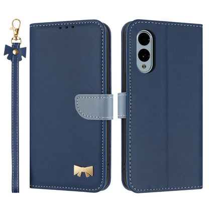 Metal Bow Leather Phone Case with Hand Strap, For Fujitsu Arrows We3, For Fujitsu Rakuraku F-53E, For Fujitsu Arrows We2 F-52E, For Fujitsu Arrows We2 Plus F-51E, For Fujitsu Arrows WE F-51B / BZ03, For Fujitsu Arrows F-52B