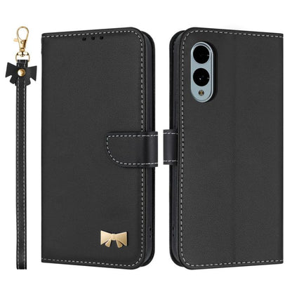 Metal Bow Leather Phone Case with Hand Strap, For Fujitsu Arrows We3, For Fujitsu Rakuraku F-53E, For Fujitsu Arrows We2 F-52E, For Fujitsu Arrows We2 Plus F-51E, For Fujitsu Arrows WE F-51B / BZ03, For Fujitsu Arrows F-52B