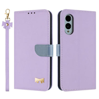 Metal Bow Leather Phone Case with Hand Strap, For Fujitsu Arrows We3, For Fujitsu Rakuraku F-53E, For Fujitsu Arrows We2 F-52E, For Fujitsu Arrows We2 Plus F-51E, For Fujitsu Arrows WE F-51B / BZ03, For Fujitsu Arrows F-52B