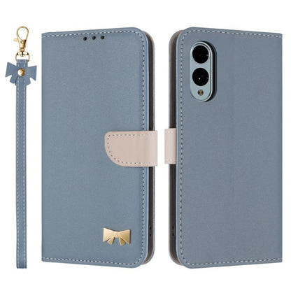 Metal Bow Leather Phone Case with Hand Strap, For Fujitsu Arrows We3, For Fujitsu Rakuraku F-53E, For Fujitsu Arrows We2 F-52E, For Fujitsu Arrows We2 Plus F-51E, For Fujitsu Arrows WE F-51B / BZ03, For Fujitsu Arrows F-52B