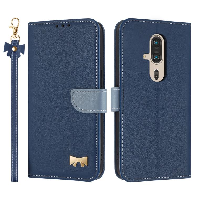 Metal Bow Leather Phone Case with Hand Strap, For Fujitsu Arrows We3, For Fujitsu Rakuraku F-53E, For Fujitsu Arrows We2 F-52E, For Fujitsu Arrows We2 Plus F-51E, For Fujitsu Arrows WE F-51B / BZ03, For Fujitsu Arrows F-52B