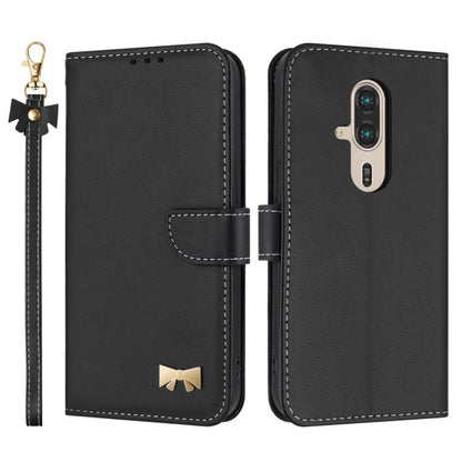 Metal Bow Leather Phone Case with Hand Strap, For Fujitsu Arrows We3, For Fujitsu Rakuraku F-53E, For Fujitsu Arrows We2 F-52E, For Fujitsu Arrows We2 Plus F-51E, For Fujitsu Arrows WE F-51B / BZ03, For Fujitsu Arrows F-52B