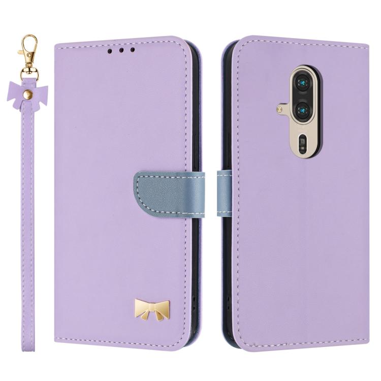 Metal Bow Leather Phone Case with Hand Strap, For Fujitsu Arrows We3, For Fujitsu Rakuraku F-53E, For Fujitsu Arrows We2 F-52E, For Fujitsu Arrows We2 Plus F-51E, For Fujitsu Arrows WE F-51B / BZ03, For Fujitsu Arrows F-52B