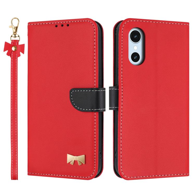 Metal Bow Leather Phone Case with Hand Strap, For Fujitsu Arrows We3, For Fujitsu Rakuraku F-53E, For Fujitsu Arrows We2 F-52E, For Fujitsu Arrows We2 Plus F-51E, For Fujitsu Arrows WE F-51B / BZ03, For Fujitsu Arrows F-52B