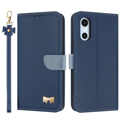 Metal Bow Leather Phone Case with Hand Strap, For Fujitsu Arrows We3, For Fujitsu Rakuraku F-53E, For Fujitsu Arrows We2 F-52E, For Fujitsu Arrows We2 Plus F-51E, For Fujitsu Arrows WE F-51B / BZ03, For Fujitsu Arrows F-52B