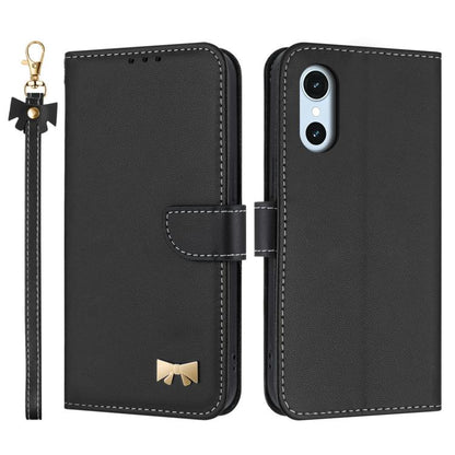 Metal Bow Leather Phone Case with Hand Strap, For Fujitsu Arrows We3, For Fujitsu Rakuraku F-53E, For Fujitsu Arrows We2 F-52E, For Fujitsu Arrows We2 Plus F-51E, For Fujitsu Arrows WE F-51B / BZ03, For Fujitsu Arrows F-52B