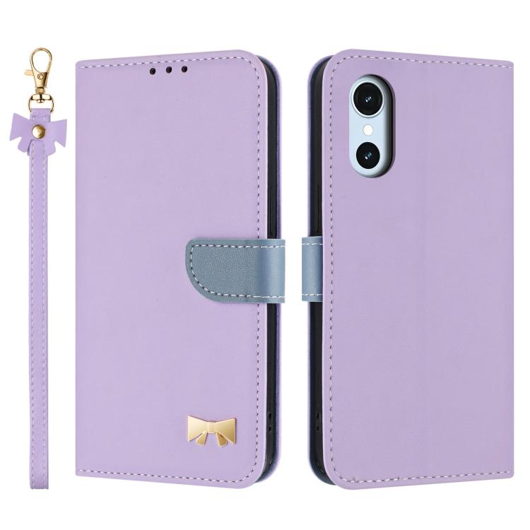 Metal Bow Leather Phone Case with Hand Strap, For Fujitsu Arrows We3, For Fujitsu Rakuraku F-53E, For Fujitsu Arrows We2 F-52E, For Fujitsu Arrows We2 Plus F-51E, For Fujitsu Arrows WE F-51B / BZ03, For Fujitsu Arrows F-52B