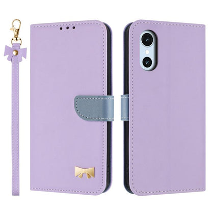 Metal Bow Leather Phone Case with Hand Strap, For Fujitsu Arrows We3, For Fujitsu Rakuraku F-53E, For Fujitsu Arrows We2 F-52E, For Fujitsu Arrows We2 Plus F-51E, For Fujitsu Arrows WE F-51B / BZ03, For Fujitsu Arrows F-52B