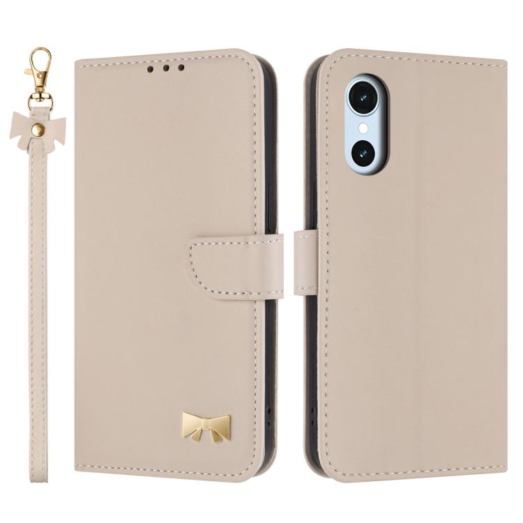 Metal Bow Leather Phone Case with Hand Strap, For Fujitsu Arrows We3, For Fujitsu Rakuraku F-53E, For Fujitsu Arrows We2 F-52E, For Fujitsu Arrows We2 Plus F-51E, For Fujitsu Arrows WE F-51B / BZ03, For Fujitsu Arrows F-52B