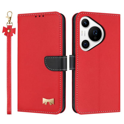 Metal Bow Leather Phone Case with Hand Strap, For Huawei nova 12 5G / 13 5G, For Huawei nova 12s 4G Global, For Huawei Pura 70 Pro, For Huawei Pura 70, For Huawei nova 12 Pro / 12 Ultra