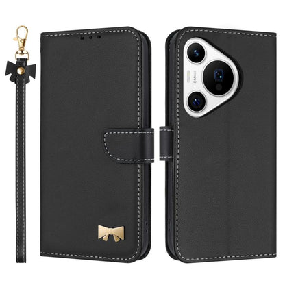 Metal Bow Leather Phone Case with Hand Strap, For Huawei nova 12 5G / 13 5G, For Huawei nova 12s 4G Global, For Huawei Pura 70 Pro, For Huawei Pura 70, For Huawei nova 12 Pro / 12 Ultra