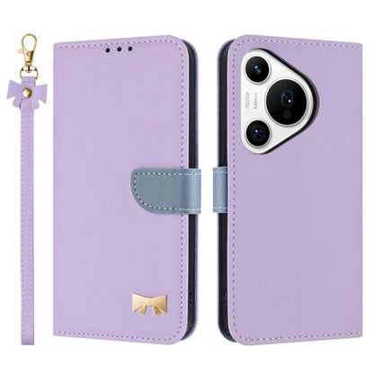 Metal Bow Leather Phone Case with Hand Strap, For Huawei nova 12 5G / 13 5G, For Huawei nova 12s 4G Global, For Huawei Pura 70 Pro, For Huawei Pura 70, For Huawei nova 12 Pro / 12 Ultra