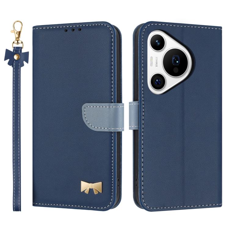 Metal Bow Leather Phone Case with Hand Strap, For Huawei nova 12 5G / 13 5G, For Huawei nova 12s 4G Global, For Huawei Pura 70 Pro, For Huawei Pura 70, For Huawei nova 12 Pro / 12 Ultra