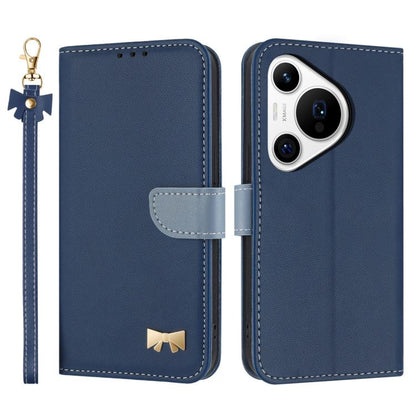 Metal Bow Leather Phone Case with Hand Strap, For Huawei nova 12 5G / 13 5G, For Huawei nova 12s 4G Global, For Huawei Pura 70 Pro, For Huawei Pura 70, For Huawei nova 12 Pro / 12 Ultra