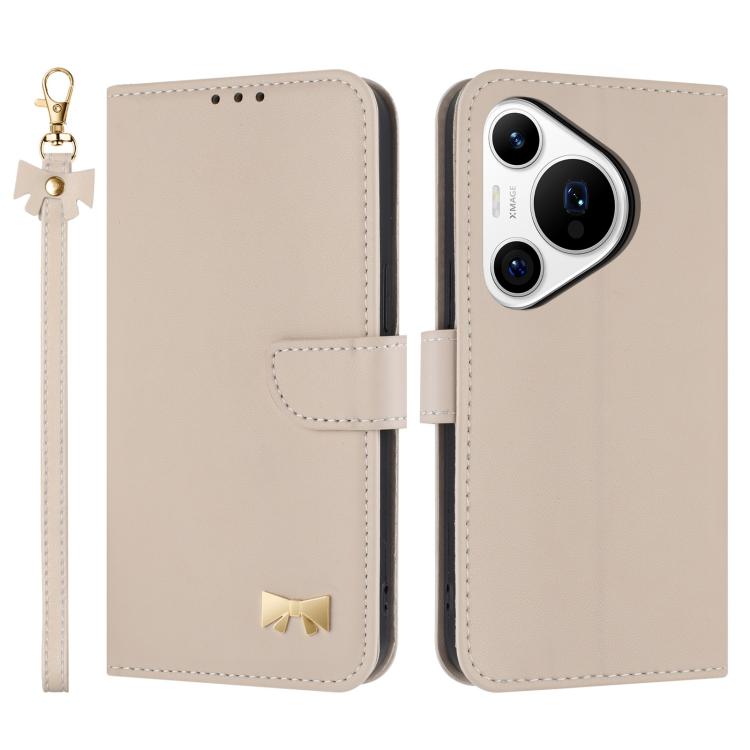 Metal Bow Leather Phone Case with Hand Strap, For Huawei nova 12 5G / 13 5G, For Huawei nova 12s 4G Global, For Huawei Pura 70 Pro, For Huawei Pura 70, For Huawei nova 12 Pro / 12 Ultra