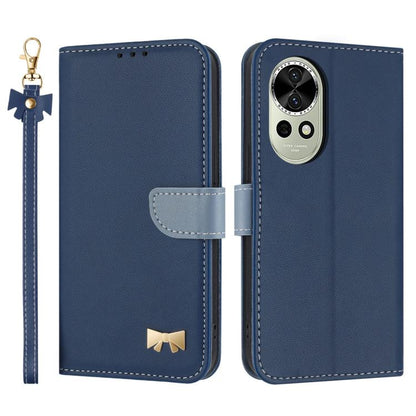 Metal Bow Leather Phone Case with Hand Strap, For Huawei nova 12 5G / 13 5G, For Huawei nova 12s 4G Global, For Huawei Pura 70 Pro, For Huawei Pura 70, For Huawei nova 12 Pro / 12 Ultra