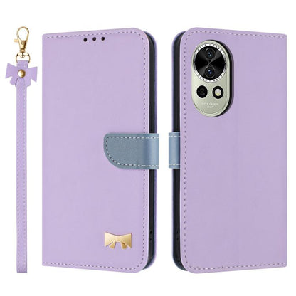 Metal Bow Leather Phone Case with Hand Strap, For Huawei nova 12 5G / 13 5G, For Huawei nova 12s 4G Global, For Huawei Pura 70 Pro, For Huawei Pura 70, For Huawei nova 12 Pro / 12 Ultra