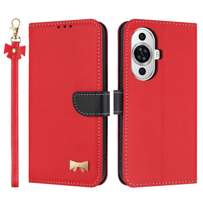 Metal Bow Leather Phone Case with Hand Strap, For Huawei nova 12 5G / 13 5G, For Huawei nova 12s 4G Global, For Huawei Pura 70 Pro, For Huawei Pura 70, For Huawei nova 12 Pro / 12 Ultra