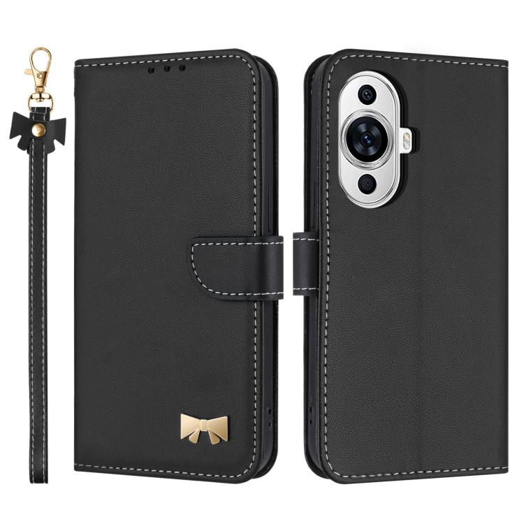 Metal Bow Leather Phone Case with Hand Strap, For Huawei nova 12 5G / 13 5G, For Huawei nova 12s 4G Global, For Huawei Pura 70 Pro, For Huawei Pura 70, For Huawei nova 12 Pro / 12 Ultra