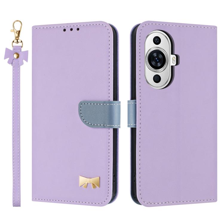 Metal Bow Leather Phone Case with Hand Strap, For Huawei nova 12 5G / 13 5G, For Huawei nova 12s 4G Global, For Huawei Pura 70 Pro, For Huawei Pura 70, For Huawei nova 12 Pro / 12 Ultra