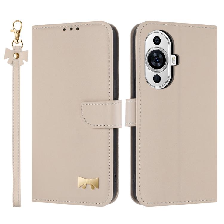 Metal Bow Leather Phone Case with Hand Strap, For Huawei nova 12 5G / 13 5G, For Huawei nova 12s 4G Global, For Huawei Pura 70 Pro, For Huawei Pura 70, For Huawei nova 12 Pro / 12 Ultra