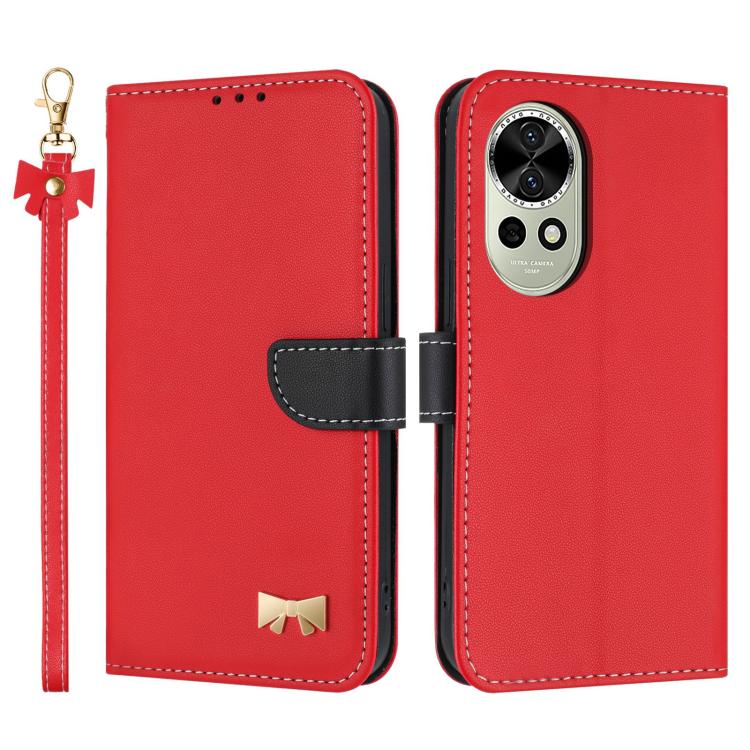 Metal Bow Leather Phone Case with Hand Strap, For Huawei nova 12 5G / 13 5G, For Huawei nova 12s 4G Global, For Huawei Pura 70 Pro, For Huawei Pura 70, For Huawei nova 12 Pro / 12 Ultra