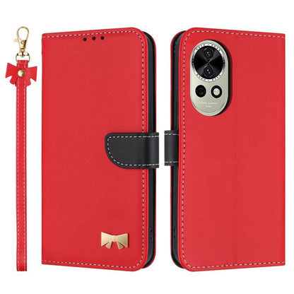 Metal Bow Leather Phone Case with Hand Strap, For Huawei nova 12 5G / 13 5G, For Huawei nova 12s 4G Global, For Huawei Pura 70 Pro, For Huawei Pura 70, For Huawei nova 12 Pro / 12 Ultra