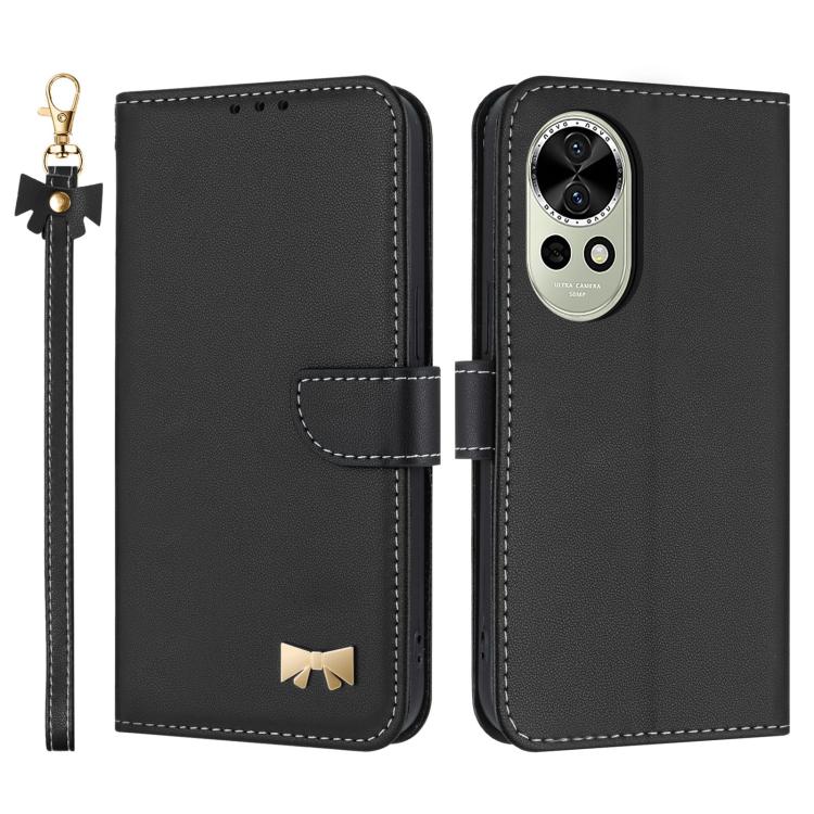 Metal Bow Leather Phone Case with Hand Strap, For Huawei nova 12 5G / 13 5G, For Huawei nova 12s 4G Global, For Huawei Pura 70 Pro, For Huawei Pura 70, For Huawei nova 12 Pro / 12 Ultra