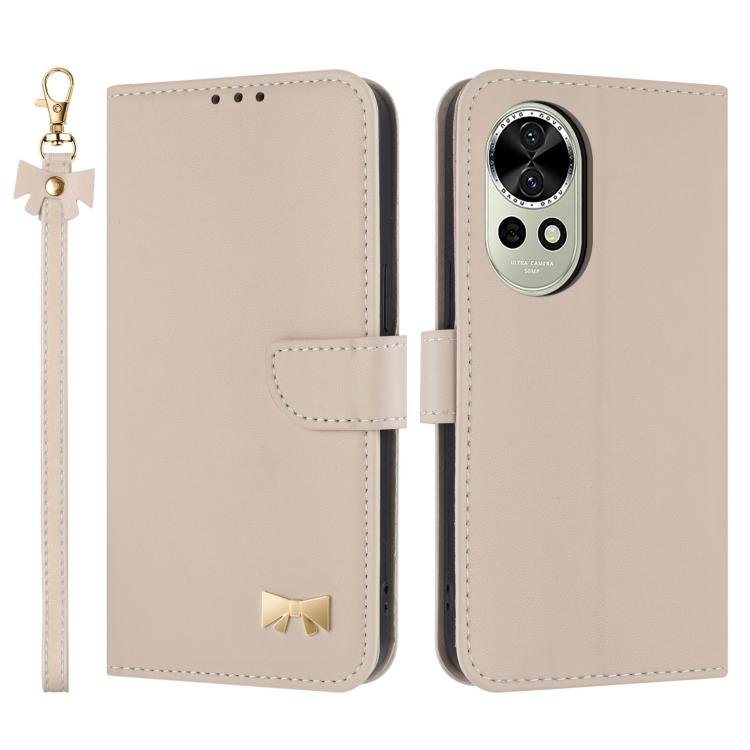 Metal Bow Leather Phone Case with Hand Strap, For Huawei nova 12 5G / 13 5G, For Huawei nova 12s 4G Global, For Huawei Pura 70 Pro, For Huawei Pura 70, For Huawei nova 12 Pro / 12 Ultra